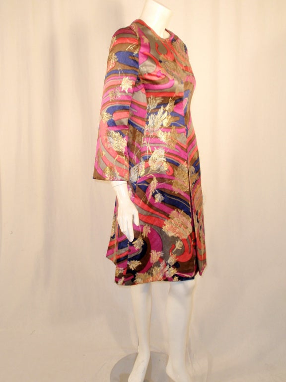 Women's Galanos for Amelia Grey 1960s Lurex Brocade Satin Dress For Sale