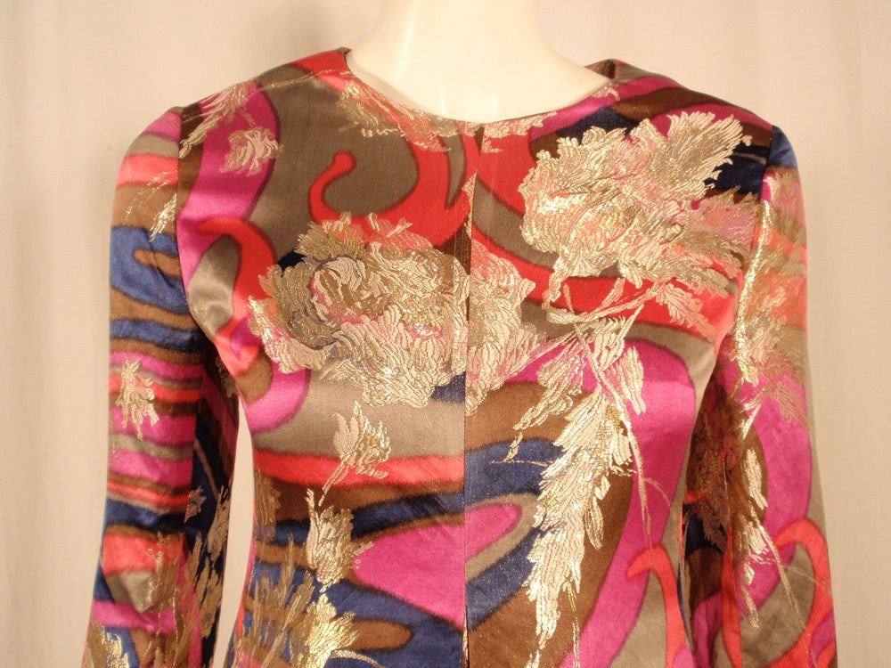 Galanos for Amelia Grey 1960s Lurex Brocade Satin Dress For Sale 1