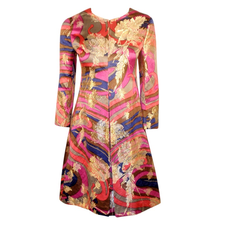Galanos for Amelia Grey 1960s Lurex Brocade Satin Dress For Sale