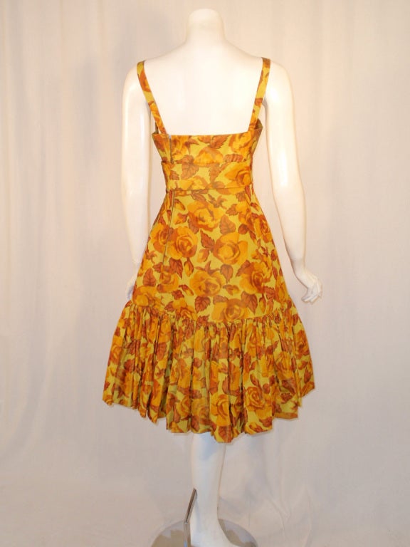 Traina-Norell Vintage Floral Print Taffeta Cocktail Dress In Excellent Condition For Sale In Los Angeles, CA