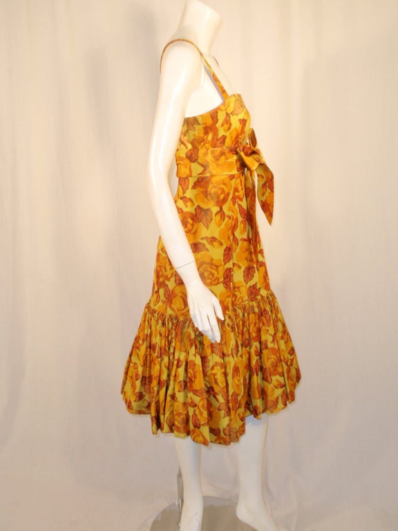 Women's Traina-Norell Vintage Floral Print Taffeta Cocktail Dress For Sale