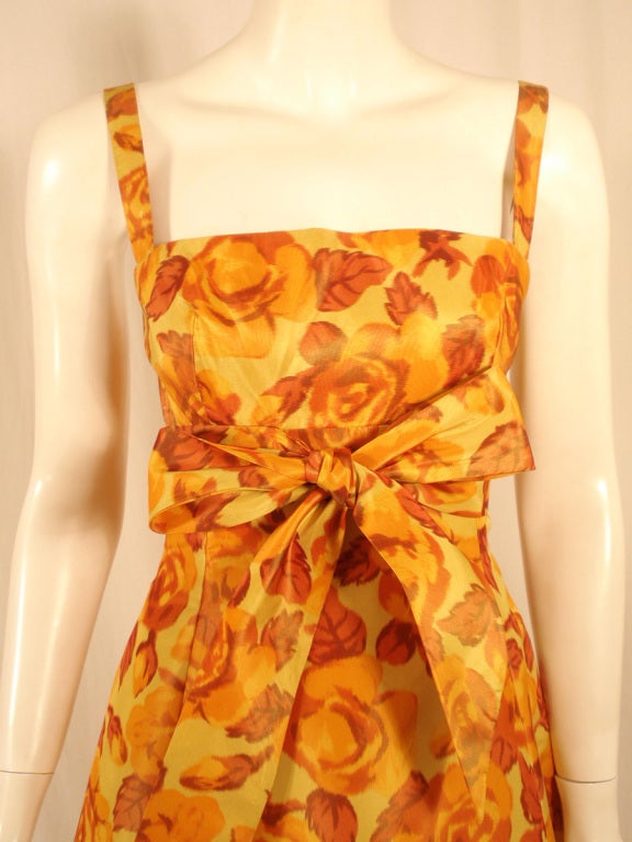 Traina-Norell Vintage Floral Print Taffeta Cocktail Dress For Sale 1