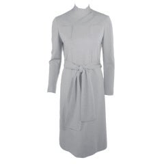 Norman Norell Vintage Grey Wool Knit Dress W/ Sash Belt