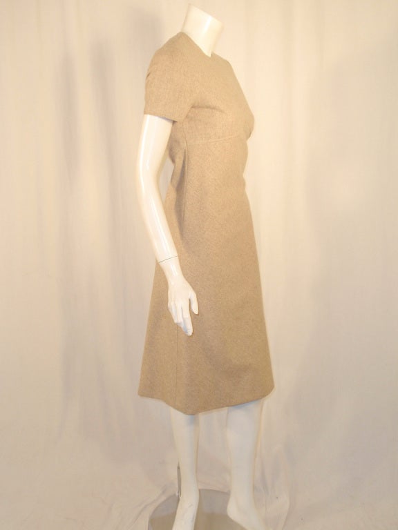 Bill Blass 2 pc Oatmeal Wool Sheath Dress with Tie Front Coat For Sale 2