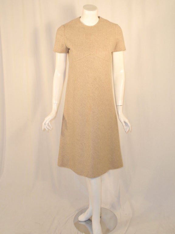 Women's Bill Blass 2 pc Oatmeal Wool Sheath Dress with Tie Front Coat For Sale