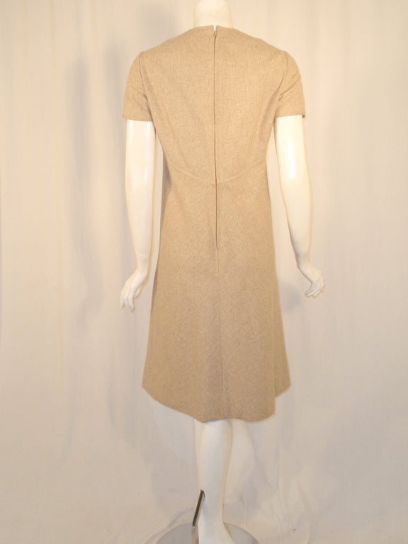 Bill Blass 2 pc Oatmeal Wool Sheath Dress with Tie Front Coat For Sale 1