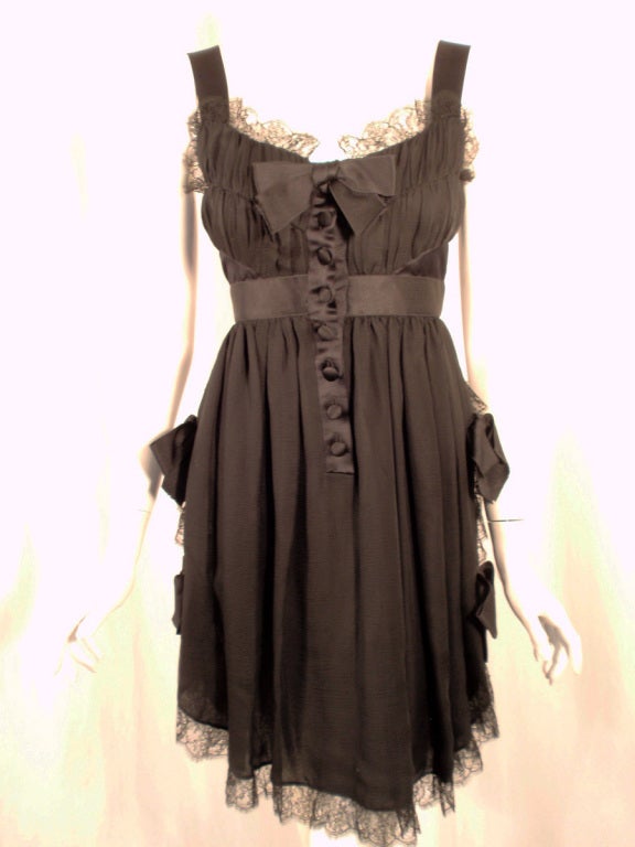 Chanel Black Chiffon Cocktail Mini Dress w/ Satin Bows & Ruffles 3