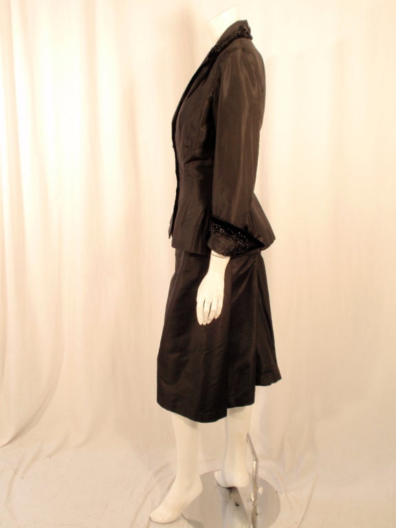 Women's Harvey Berin Vintage 2 pc. Black Taffeta Dress & Jacket Set