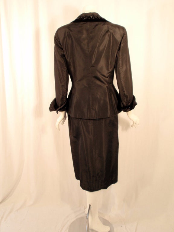 Harvey Berin Vintage 2 pc. Black Taffeta Dress & Jacket Set 1