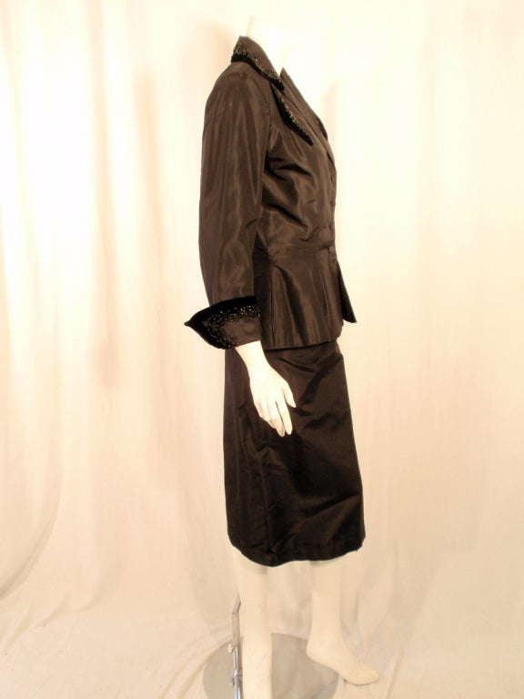 Harvey Berin Vintage 2 pc. Black Taffeta Dress & Jacket Set 2