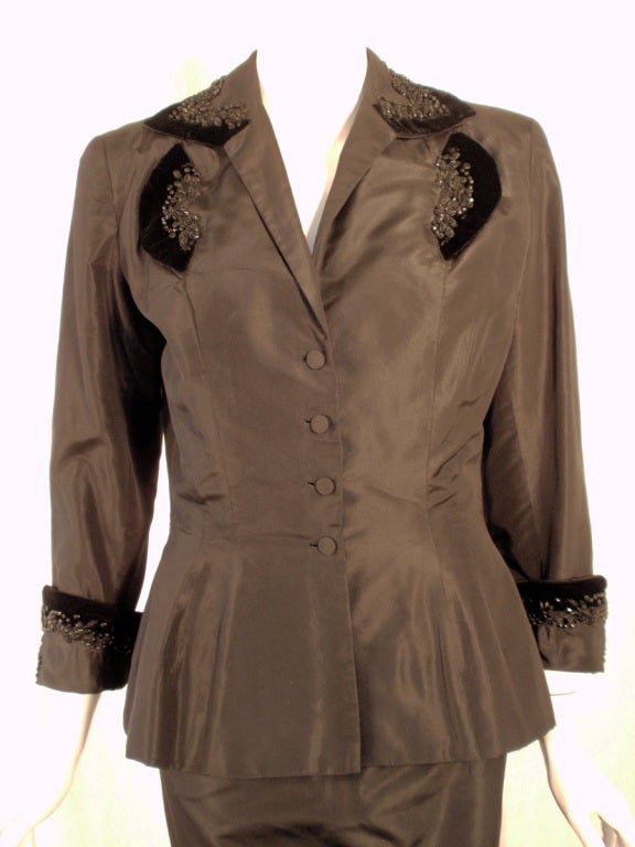 Harvey Berin Vintage 2 pc. Black Taffeta Dress & Jacket Set 3
