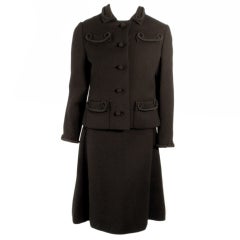 Attributed to Galanos 2 pc Black Sheath Dress & Jacket with Braid detail