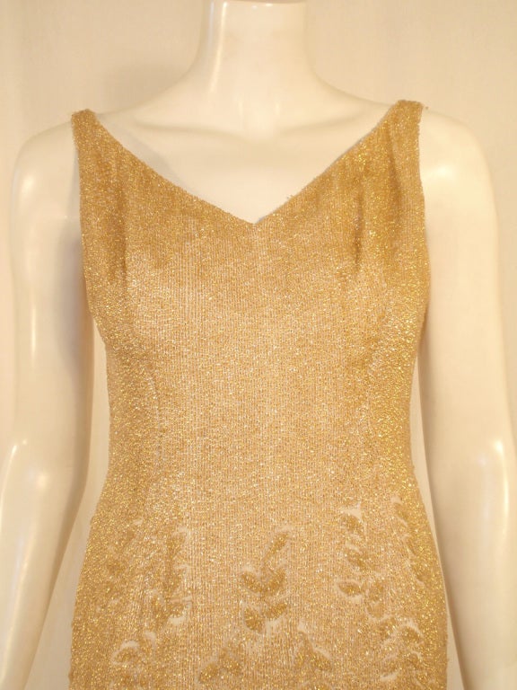 Martier Raymond V-neck Gold Glass Beaded Evening Gown 2