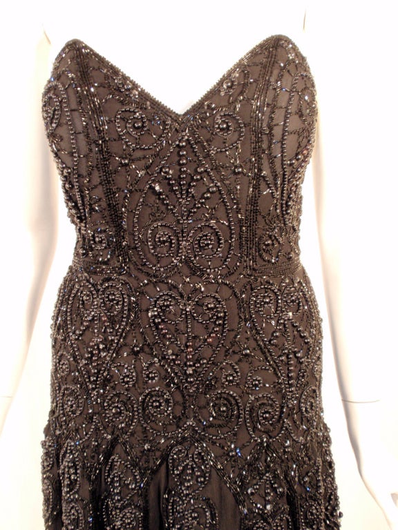 Eaves & Brown for Saks 5th Ave. Black Hand beaded Strapless Evening Gown In Excellent Condition For Sale In Los Angeles, CA