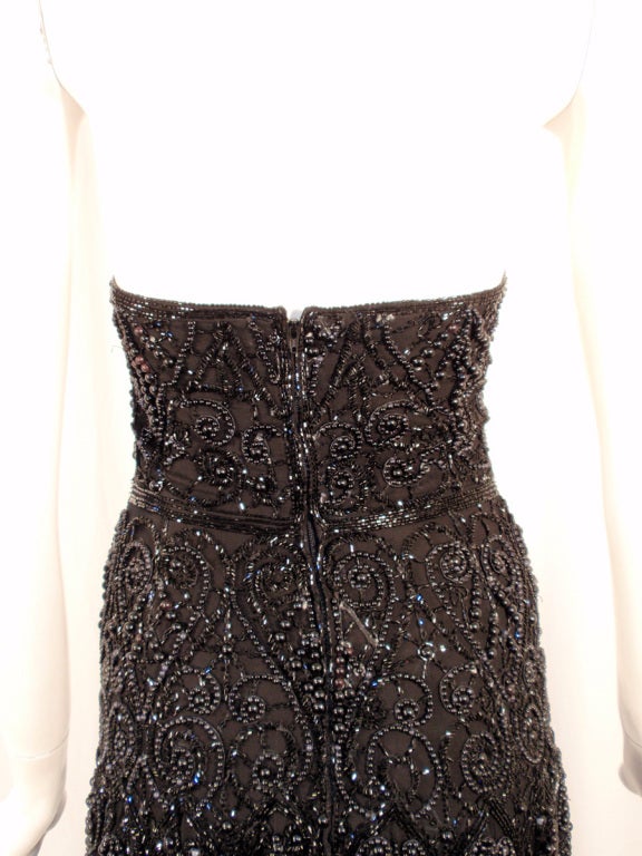 Women's Eaves & Brown for Saks 5th Ave. Black Hand beaded Strapless Evening Gown For Sale