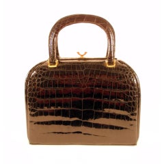 Tano Vintage Black Crocodile Handbag w/ 2 Handles, Gold Clasp