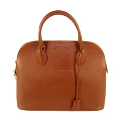 1997 Hermes Cafe Brown Leather Bolide 35cm Zip Top Handle Bag w. Lock & Keys