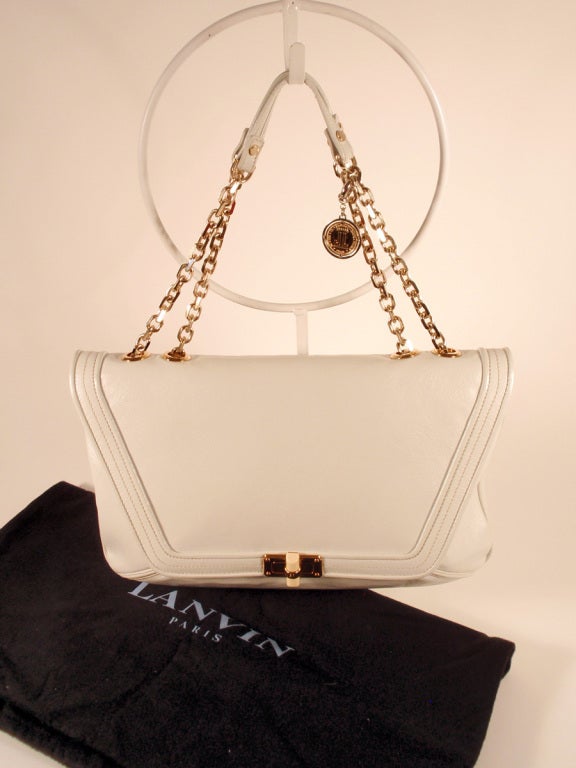 Lanvin White Leather Handbag, Gold Tone Chain Strap, Dustbag 1