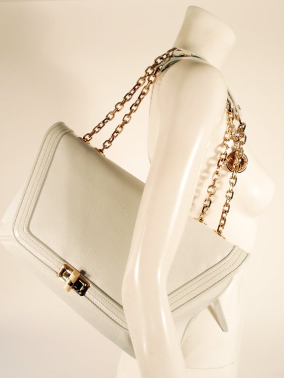 Lanvin White Leather Handbag, Gold Tone Chain Strap, Dustbag 2