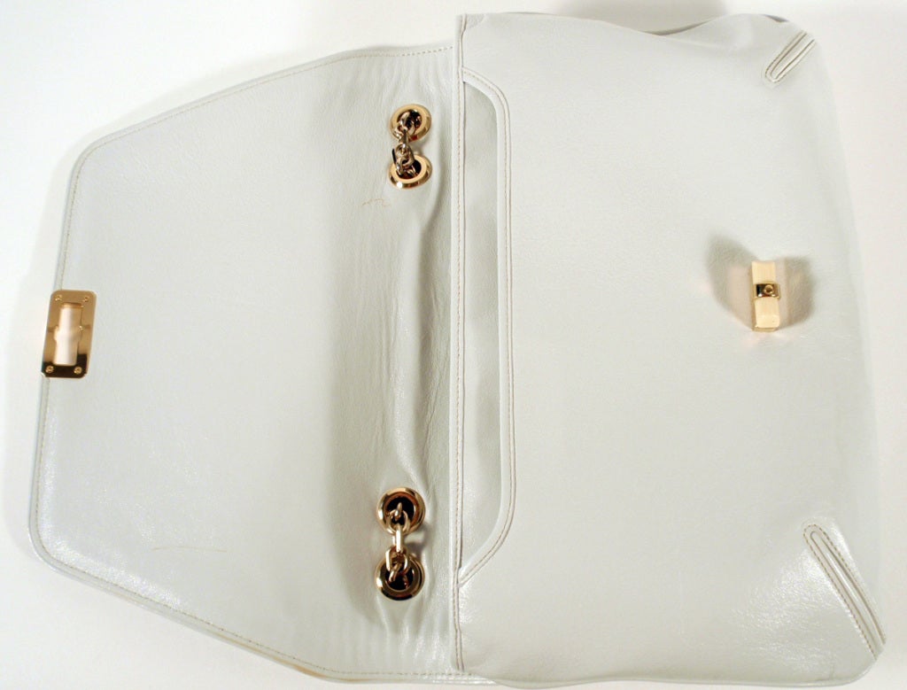 Lanvin White Leather Handbag, Gold Tone Chain Strap, Dustbag 6