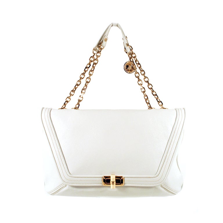 Lanvin White Leather Handbag, Gold Tone Chain Strap, Dustbag