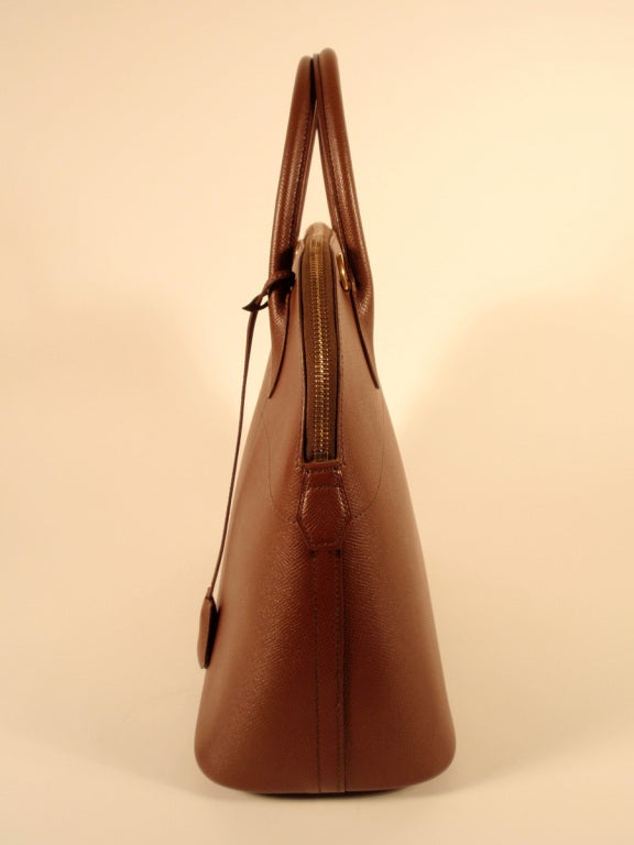 1997 Hermes Cafe Brown Leather Bolide 35cm Zip Top Handle Bag w. Lock & Keys In Excellent Condition For Sale In Los Angeles, CA