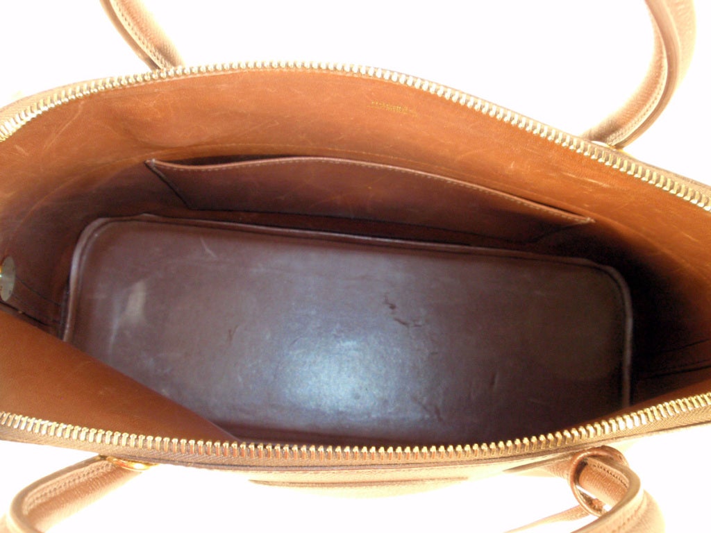 1997 Hermes Cafe Brown Leather Bolide 35cm Zip Top Handle Bag w. Lock & Keys For Sale 2