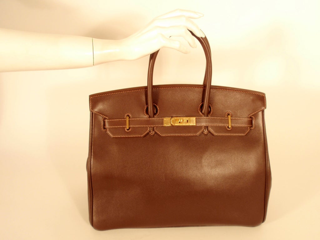 Hermes Brown Leather Birkin Bag, Gold Clasp, 2 Handles, 35 cm 7