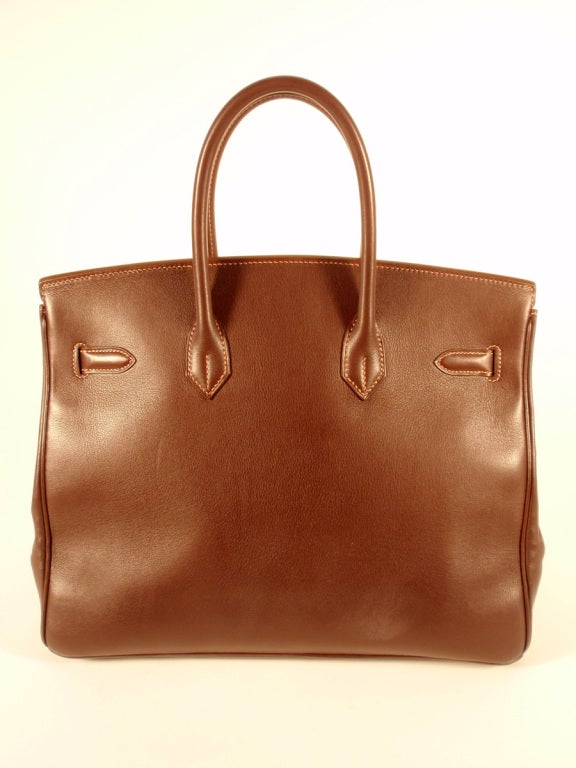 Hermes Brown Leather Birkin Bag, Gold Clasp, 2 Handles, 35 cm 1