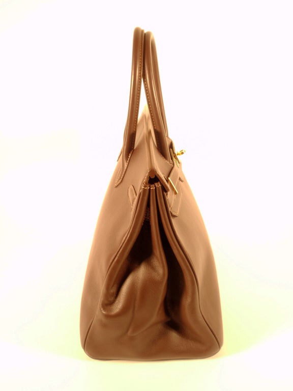 Hermes Brown Leather Birkin Bag, Gold Clasp, 2 Handles, 35 cm 2
