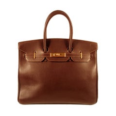 Hermes Brown Leather Birkin Bag, Gold Clasp, 2 Handles, 35 cm