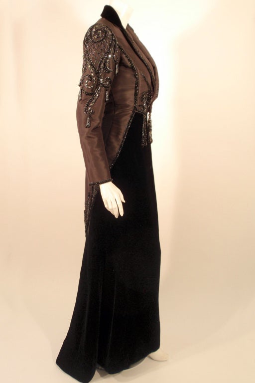 Bob Mackie 2 pc. Beaded Black Strapless Velvet Gown, Grey Jacket 2