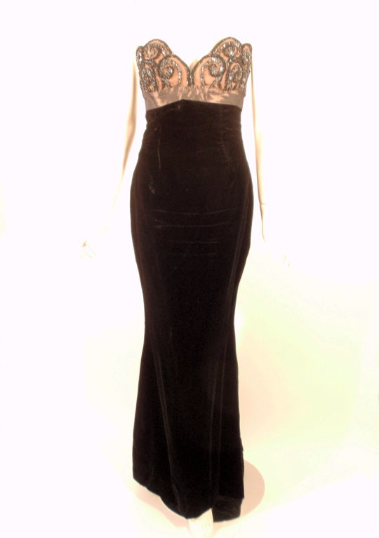 Bob Mackie 2 pc. Beaded Black Strapless Velvet Gown, Grey Jacket 3