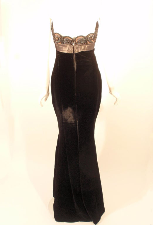 Bob Mackie 2 pc. Beaded Black Strapless Velvet Gown, Grey Jacket 4