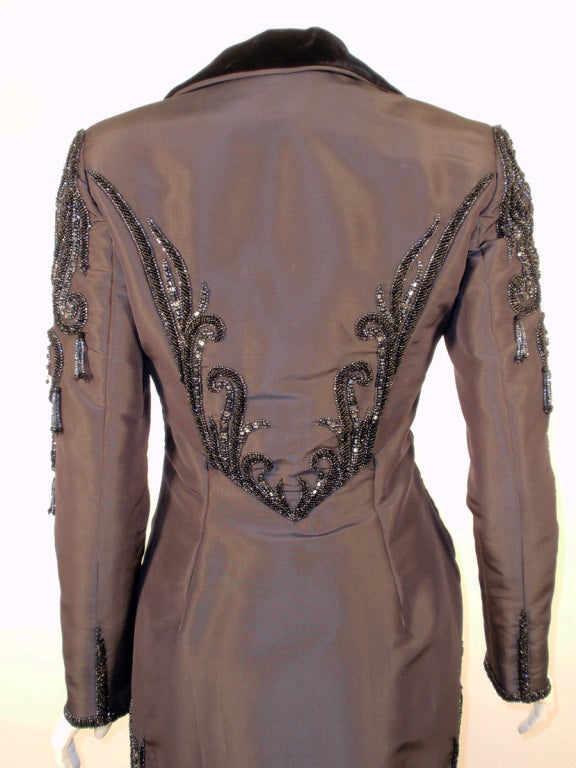 Bob Mackie 2 pc. Beaded Black Strapless Velvet Gown, Grey Jacket 6