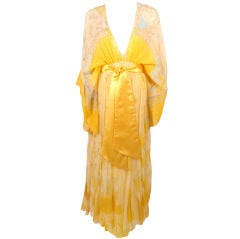 Zandra Rhodes 3 pc Yellow Lilies Print Gown, Underskirt, Sash