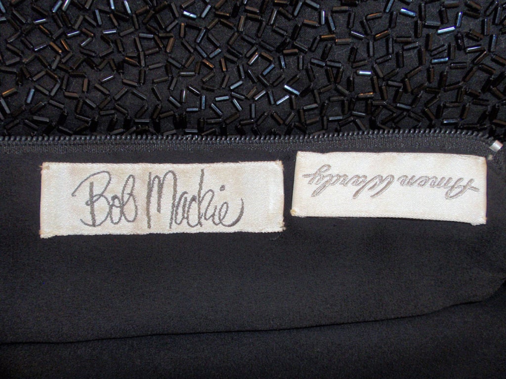 Bob Mackie Black Sequin Gown with Arrow design High Low Feather trim Hem 2