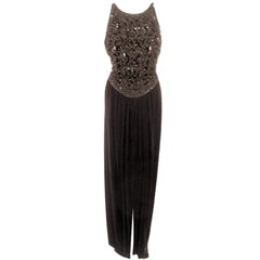 Vintage Oscar de la Renta Black Velvet beaded Gown, Halter Top Bodice 6