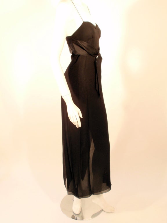 Jacqueline de Ribes Black Silk Chiffon Slip Dress w/ Caftan For Sale 3