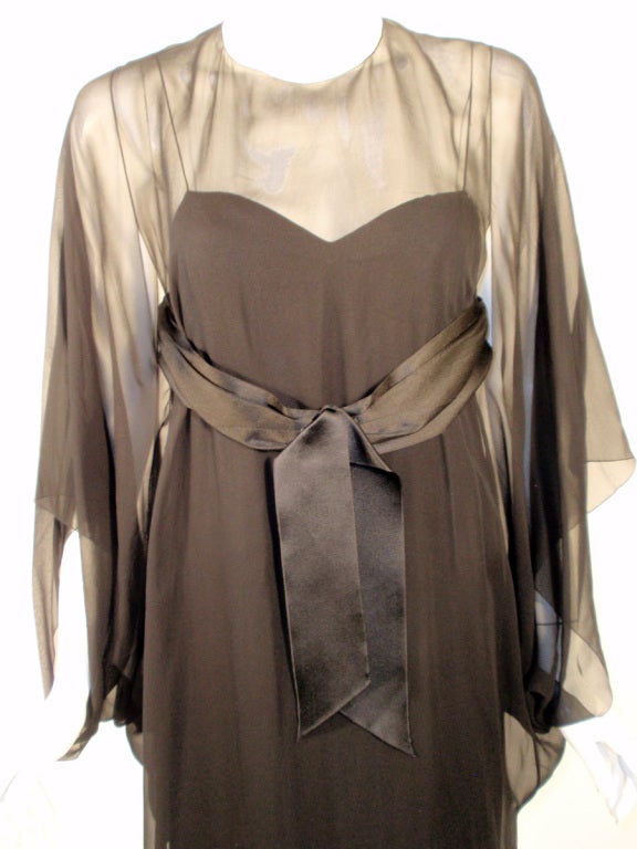 Jacqueline de Ribes Black Silk Chiffon Slip Dress w/ Caftan In Excellent Condition For Sale In Los Angeles, CA