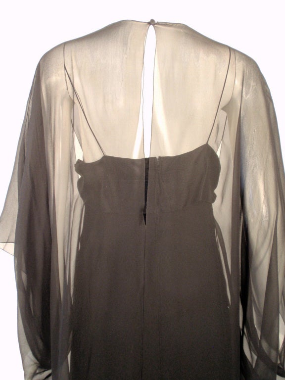 Women's Jacqueline de Ribes Black Silk Chiffon Slip Dress w/ Caftan For Sale