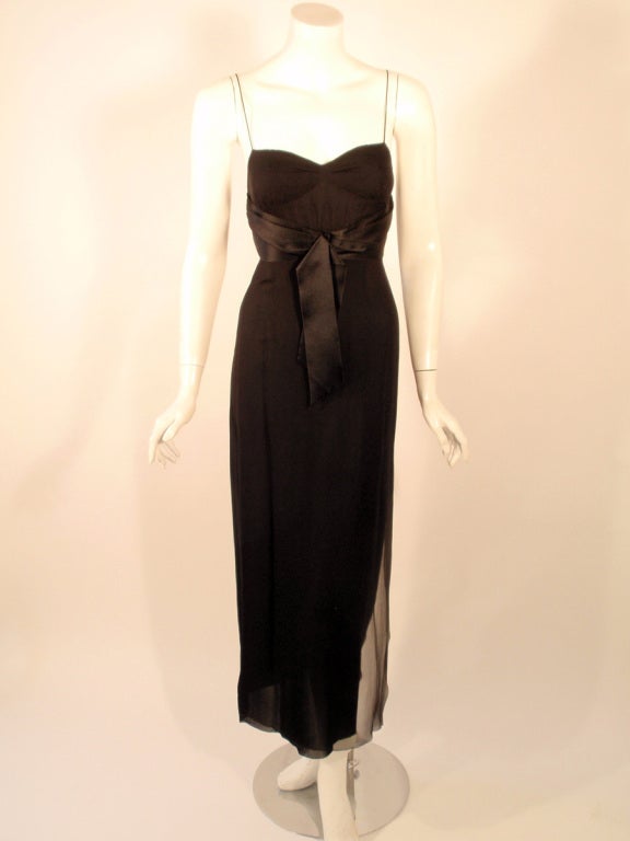 Jacqueline de Ribes Black Silk Chiffon Slip Dress w/ Caftan For Sale 1
