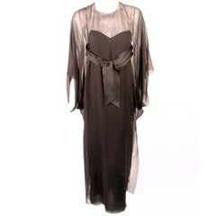 Jacqueline de Ribes Black Silk Chiffon Slip Dress w/ Caftan