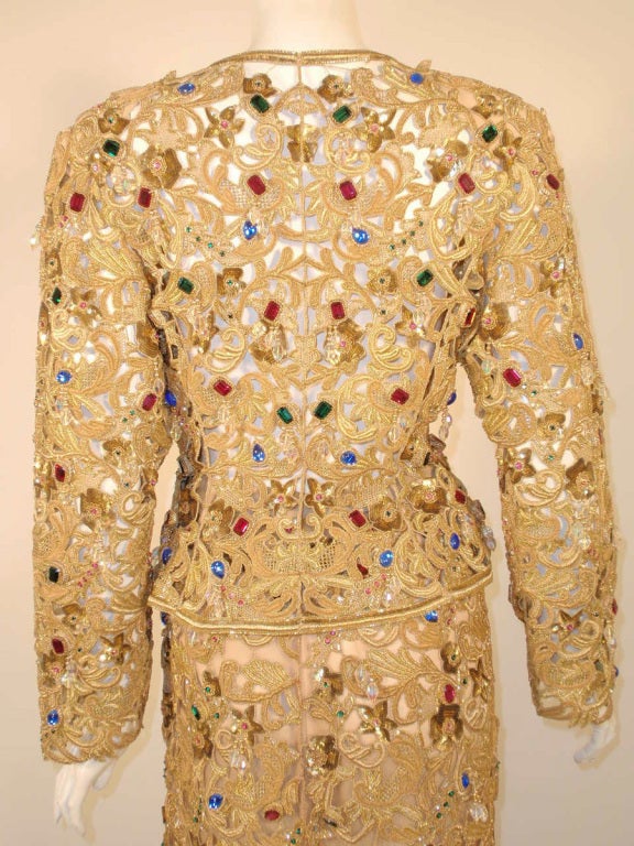 Ensemble 2 Pièces Oscar De La Renta - Veste à Sequins Et Jupe 'Bird Nest' - Rouge, Taille XS/S
