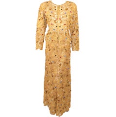 Oscar de la Renta 2 pc Gold & Jeweled Long Skirt and Jacket