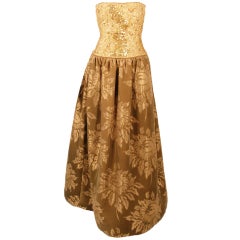 Retro Oscar de la Renta Gold  Beaded Embroidered Strapless Gown