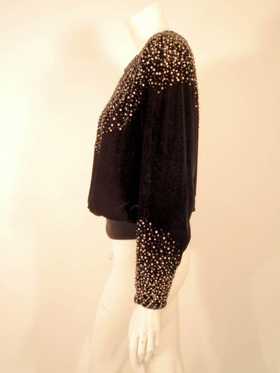 Valentino Night Black Velvet Evening Top Silver and Black Sequins at