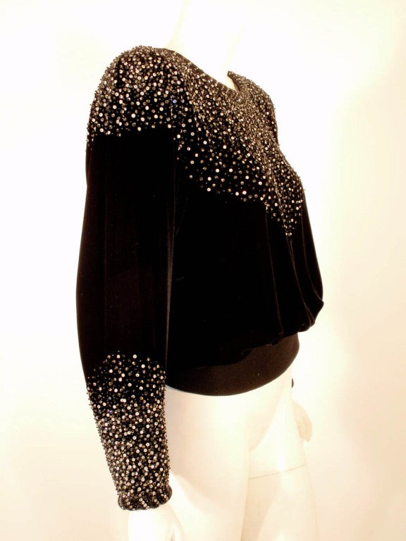 Valentino Night Black Velvet Evening Top Silver & Black Sequins 3