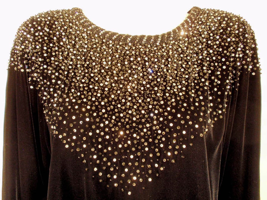 Valentino Night Black Velvet Evening Top Silver and Black Sequins at ...