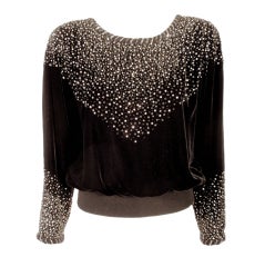 Vintage Valentino Night Black Velvet Evening Top Silver & Black Sequins